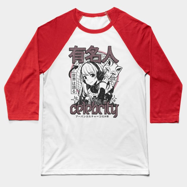 Anime Girl Grunge Print Tee Baseball T-Shirt by the74